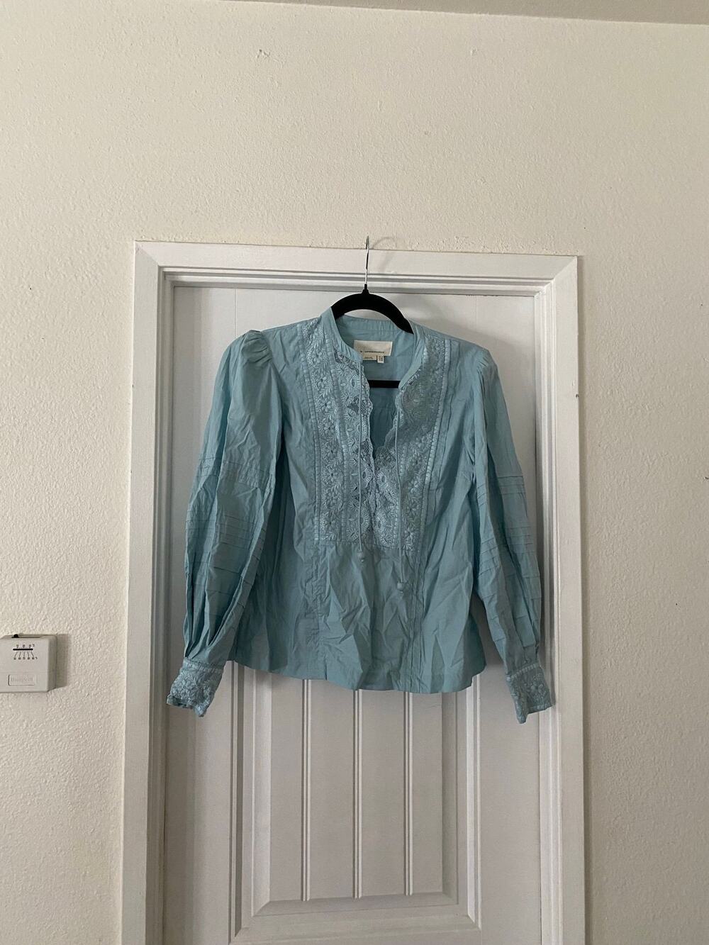 Anthropologie Blue Embroidered Lace Boho Blouse Size 00 XXS